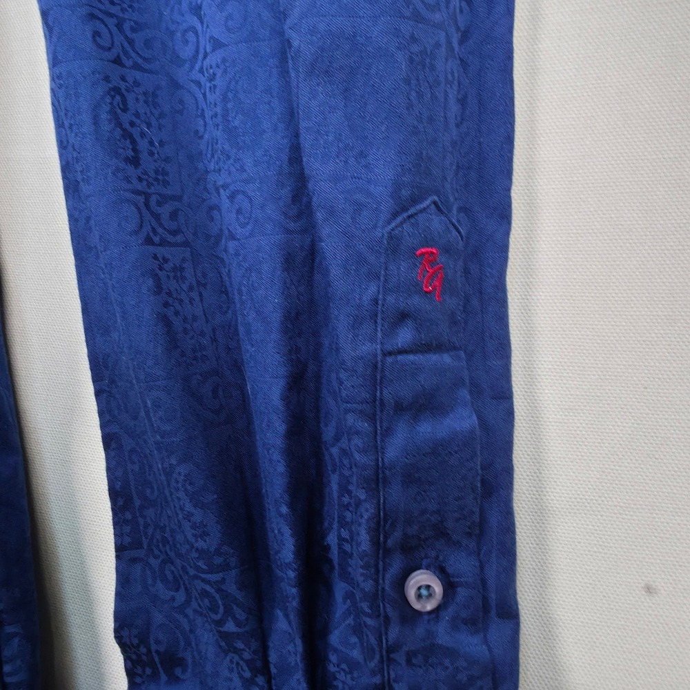 Robert Graham Paisley Jacquard Button Down Men L Blue Contrast Trim Long Sleeve - Picture 6 of 9